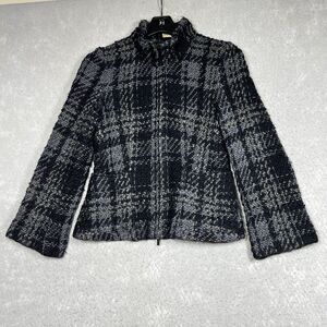 Emporio Armani Jacket Womens Medium Gray Plaid Wool Blend Full Zip Italy Made